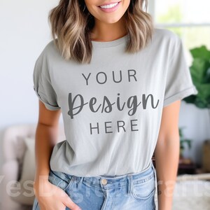 Sliver Bella Canvas 3001 Mock, Styled Shirt Mockup, Summer Mockup, Womens Tee Mock, T-Shirt Mockup, Sliver Shirt mock Bella Canvas