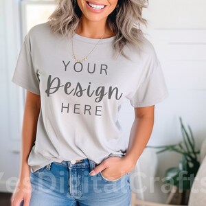 Sliver Bella Canvas 3001 Mock, Styled Shirt Mockup, Summer Mockup, Womens Tee Mock, T-Shirt Mockup, Sliver Shirt mock Bella Canvas