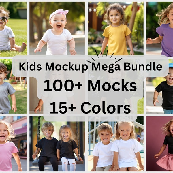 Kids Mockup Bundle, kids model mock up, Bella Canvas 3001B 3001T Mockup Family Shirts Mockup Mommy and Me Baby Mockup child shirt mockup