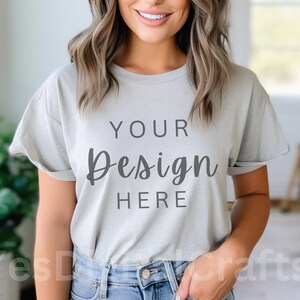Sliver Bella Canvas 3001 Mock, Styled Shirt Mockup, Summer Mockup, Womens Tee Mock, T-Shirt Mockup, Sliver Shirt mock Bella Canvas