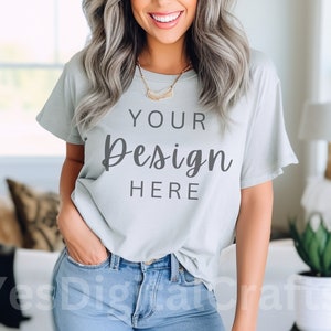 Sliver Bella Canvas 3001 Mock, Styled Shirt Mockup, Summer Mockup, Womens Tee Mock, T-Shirt Mockup, Sliver Shirt mock Bella Canvas
