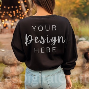 Black Gildan 18000 Back Mockup | Gildan Sweatshirt Mockup | Gildan 18000 Mockup | Black Gildan 18000 | Model Mockup | Back of Shirt Mockup