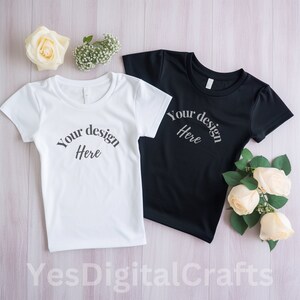 Black and White Bella Canvas 3001 Tshirt Mockup, couple shirt mock, Two shirts flat lay, Womens Tee Mock, mockup tshirt, group shirt mock