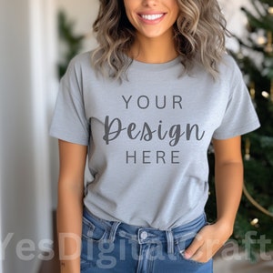 Athletic Heather Bella Canvas 3001, Tshirt Mockup, Heather Gray Shirt Mock, Fall Mockup, Model Mock, Grey T-Shirt Mockup, Christmas mockup