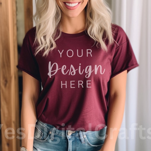 Marron Bella Canvas Shirt Mockup Bella Canvas Marron 3001 TShirt Mockup | Fall Mockups | TShirt Mockup | Summer Tee Mockup | Simple Mockup