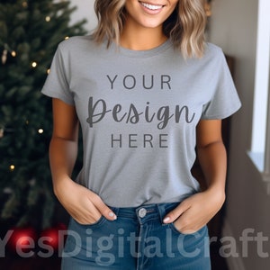 Athletic Heather Bella Canvas 3001, Tshirt Mockup, Heather Gray Shirt Mock, Fall Mockup, Model Mock, Grey T-Shirt Mockup, Christmas mockup