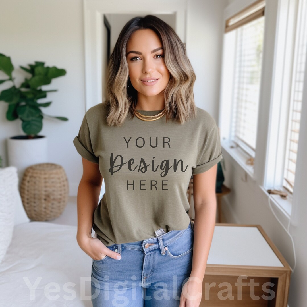 Heather Olive Bella Canvas Shirt Mockup Bella Canvas 3001 Tshirt Mockup ...