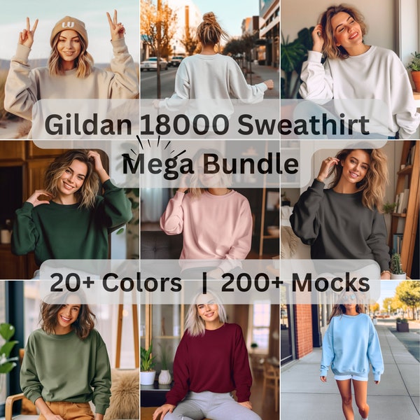 Gildan 18000 Mockup Bündel | G180 Gruppe Oversized Pullover | Modell Mockup Bundle | Gildan Sweatshirt Mock Ups | Urlaub Mockup Winter Mockup