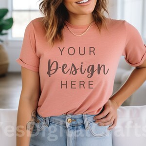 Heather Sunset Bella Canvas 3001 Mock, Styled Shirt Mockup, Summer Mockup, Womens Tee Mock, T-Shirt Mockup, Heather Sunset Shirt mock