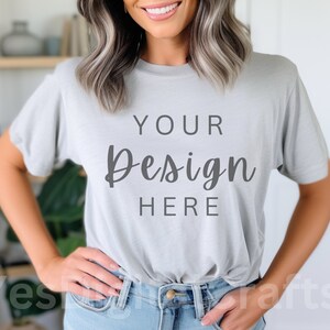 Sliver Bella Canvas 3001 Mock, Styled Shirt Mockup, Summer Mockup, Womens Tee Mock, T-Shirt Mockup, Sliver Shirt mock Bella Canvas