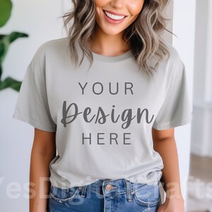Sliver Bella Canvas 3001 Mock, Styled Shirt Mockup, Summer Mockup, Womens Tee Mock, T-Shirt Mockup, Sliver Shirt mock Bella Canvas