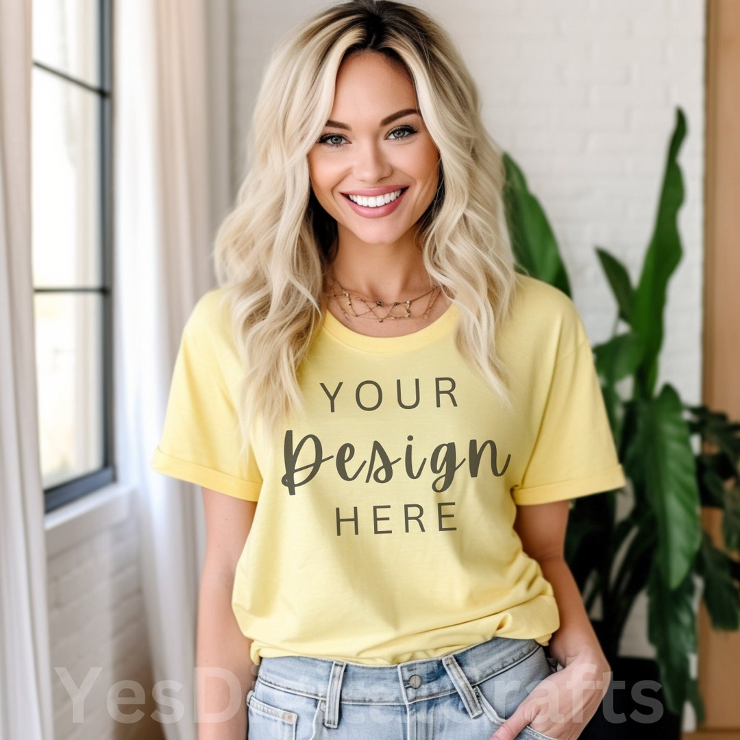 Yellow Bella Canvas Shirt Mockup Bella Canvas Yellow 3001 Tshirt Mockup ...