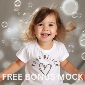 Pink Kids Tshirt Mockup, Pink Bella Canvas 3001T Mockup Toddler Mockup Kids Model Mockup, child shirt mockup, kids mockup bundle image 2