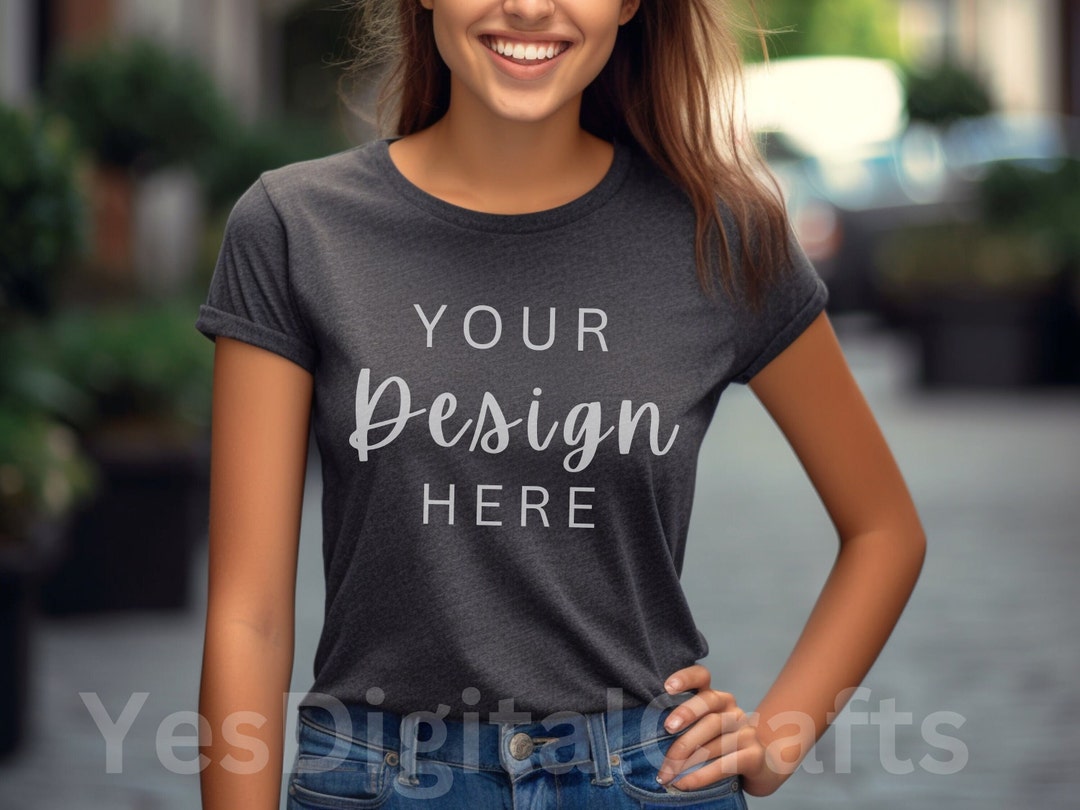 Dark Grey Heather Bella Canvas 3001 Tshirt Mockup - Bella Canvas 3001 ...