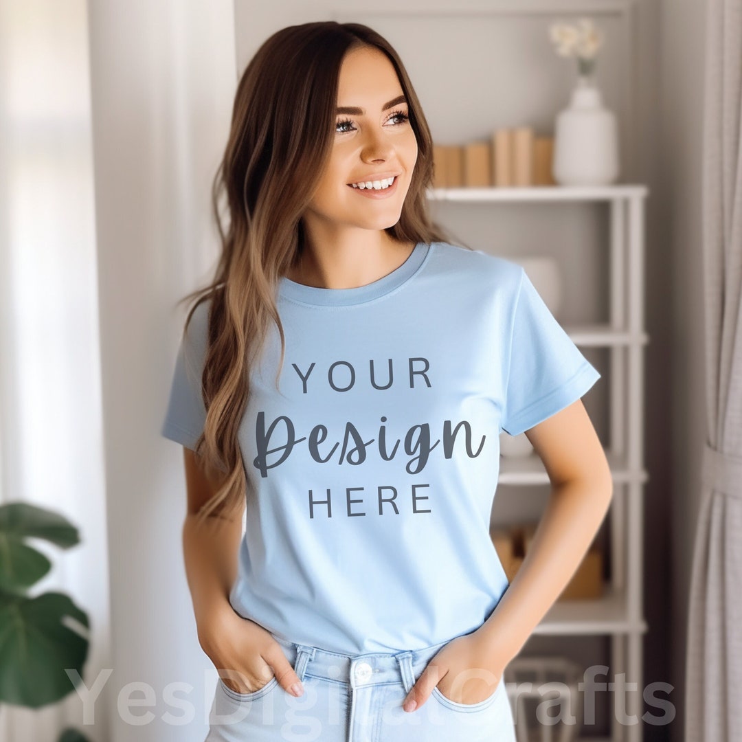Light Blue Bella Canvas Shirt Mockup, Blue Bella Canvas 3001 Tshirt ...
