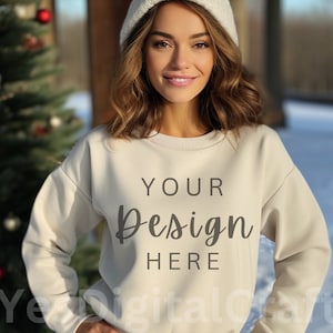 Gildan 18000 Mockup | Gildan Sand Sweatshirt Mockup | Sweatshirt Model Mockup | Gildan Sand | 18000 Sand | Holiday Mockup