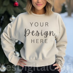 Gildan 18000 Mockup | Gildan Sand Sweatshirt Mockup | Sweatshirt Model Mockup | Gildan Sand | 18000 Sand | Holiday Mockup