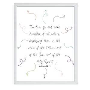 Matthew 29:19, Scripture Wall Art Printable, Therefore GO, Pastels, Bible Verse, 8x10, A1, Abstract, Kids, Office