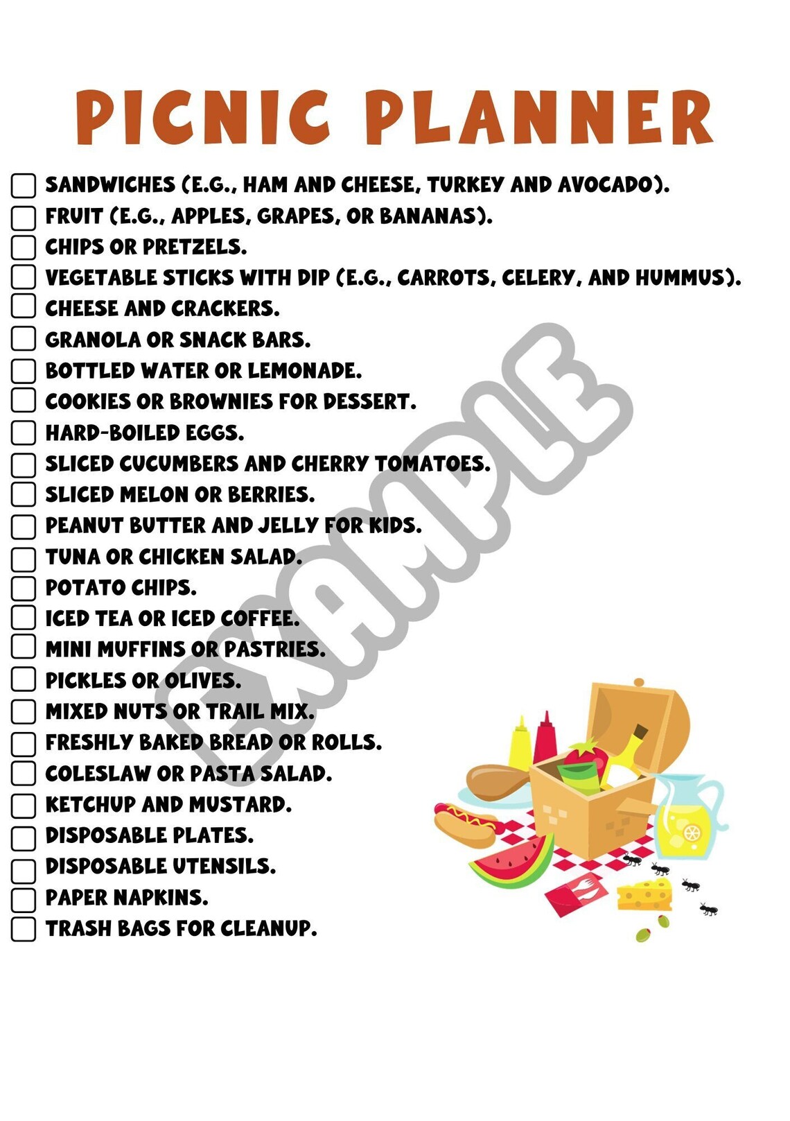 Picnic Planner Printable Instant Digital Download Picnic Etsy