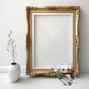 Vintage Gold Frame Mockup, Simple Gold Frame Mockup, Elegant Gold Frame, Vertical Frame Mockup, Poster Frame, Print Mockup Frame, Gold Frame