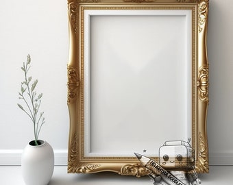 Vintage Gold Frame Mockup, Simple Gold Frame Mockup, Elegant Gold Frame, Vertical Frame Mockup, Poster Frame, Print Mockup Frame, Gold Frame