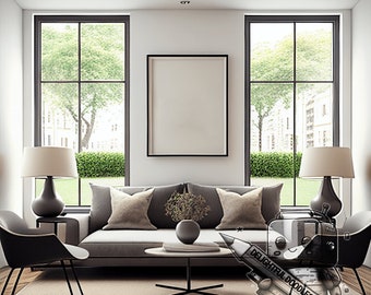 Frame Mock Ups / Luxury Living Room Mock Up / Penthouse / Townhouse / Photograph Styled Stock Photo / Template Frame Art / Digital Download