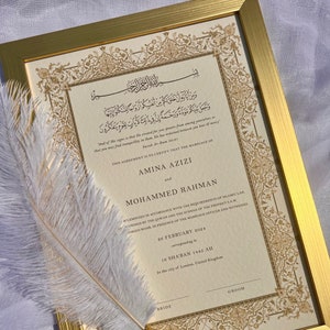A4 Luxus Nikkah-Urkunde (Sultan Gold), Islamischer Hochzeitsvertrag, Nikkah Nama, Muslimische Heiratsurkunde, Personalisierte Namen, Gold