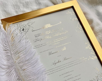 Certificat Nikkah A4/A3 en feuille d'or : contrat de mariage islamique de luxe
