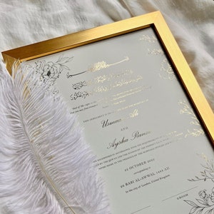 Luxus A3 Minimal Nikkah Zertifikat,Nikah Vertrag Goldfolie, Islamische Heiratsurkunde, Federstift, Nikkah Nama,Hochzeitsurkunde