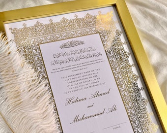 Luxury A4/A3 Gold foil Nikkah Certificate: Islamic Wedding Contract with Feather Pen