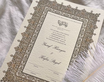 A3 Luxury French Nikkah Certificate, Islamic Wedding Contract, Nikkah Nama, Muslim Marriage Certificate, Personalised Gift, Nikkah Contract