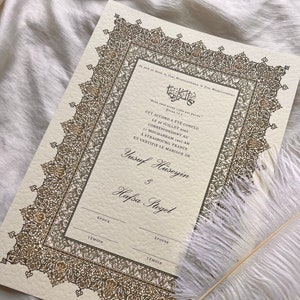 Certificado Nikkah francés de lujo A3, contrato de boda islámico, Nikkah Nama, certificado de matrimonio musulmán, regalo personalizado, contrato Nikkah