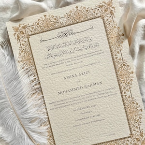 luxury nikkah certificate, nikkah contract, elegant A4 nikkah certificate with frame, custom nikkah, floral nikkah designs, wedding nikkah, personalised nikah, unique nikkah certificate, nikkah certificate with gold leaf, luxury nikah nama