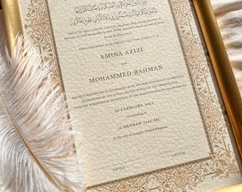 Certificato Nikkah di lusso A4 (Sultan Gold), Contratto di matrimonio islamico, Nikkah Nama, Certificato di matrimonio musulmano, Nomi personalizzati, Oro