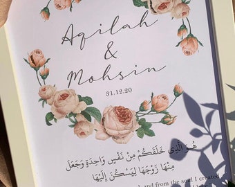 Impresión Nikkah personalizada: regalo floral para bodas islámicas