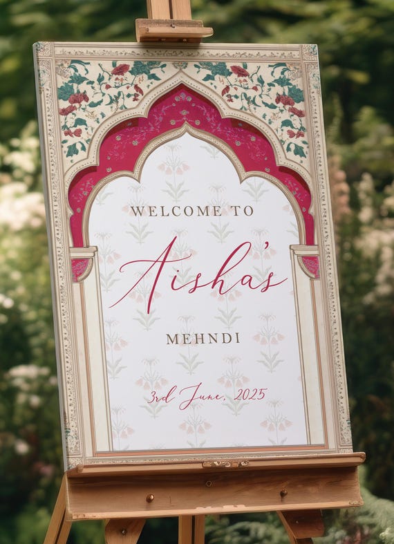 Personalised Mehndi Welcome Sign, Modern Dholki Ceremony Sign, Wedding Decor, Mehndi Custom Signage, Henna Welcome Sign, A3, A2, A1