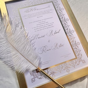 A3 Luxus deutsche Nikkah Urkunde, Nikah Vertrag Goldfolie, Islamische Heiratsurkunde, Federstift, Nikkah Nama, Hochzeitsurkunde