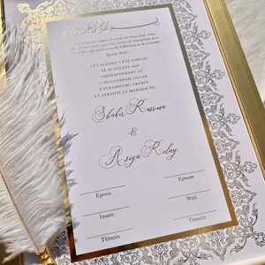 A4 Luxus Französische Nikkah Urkunde,Nikah Vertrag Goldfolie,Islamische Heiratsurkunde,Federfeder,Nikah Nama,Hochzeitsurkunde
