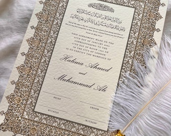 A3 Luxury Nikkah Certificate, Premium Islamic Wedding Contract, Nikkah Nama, Muslim Marriage Certificate, Personalised Names, Gold