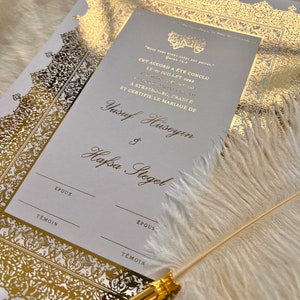 A4 Luxus Französisch Nikkah Zertifikat, Premium Islamischen Hochzeitsvertrag, Nikkah Nama, Muslimische Heiratsurkunde, Personalisierte Namen
