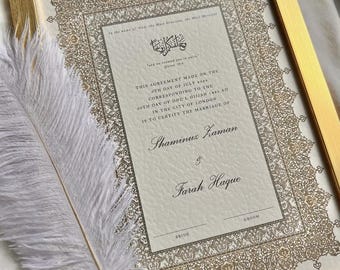 Luxury A4/A3 Nikkah Certificate: Personalised Islamic Wedding Contract
