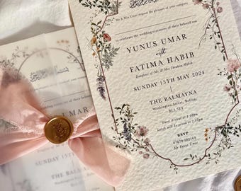Floral Nikkah Invitation, Arabic Muslim Wedding Invite, Islamic Wedding Invitations, Baraat Invites, Walima Invitations
