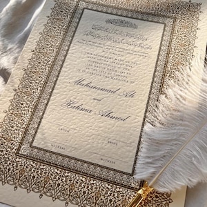 luxury nikkah certificate, nikkah contract, elegant A4 nikkah certificate with frame, custom nikkah, floral nikkah designs, wedding nikkah, personalised nikah, unique nikkah certificate, nikkah certificate with gold leaf, luxury nikah nama