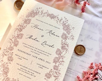 Floral Nikkah Wedding Invitation: Gold Foil Muslim Invite