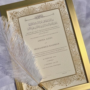 Luxus A4 / A3 Nikkah Zertifikat, Premium Islamischer Hochzeitsvertrag, Nikkah Nama, Muslimische Heiratsurkunde, Personalisierte Namen, Koran Vers