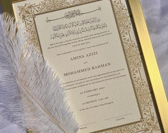 Certificat de luxe A4/A3 Nikkah, contrat de mariage islamique haut de gamme, Nikkah Nama, certificat de mariage musulman, noms personnalisés, versets du Coran