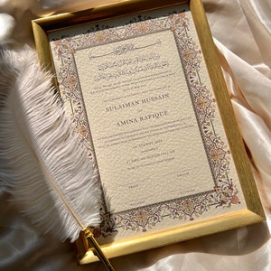 A4 Luxury Nikkah Certificate Sultan, Premium Gold Frame & Feather Pen, Islamic Wedding Contract, Nikkah Nama, Muslim Marriage Certificate