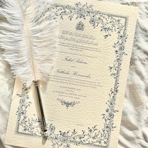 Floral Nikkah Zertifikat (Mahek Blau), Blau A4 Islamischer Hochzeitsvertrag, Nikkah Nama, Muslimische Heiratsurkunde, personalisierte Namen