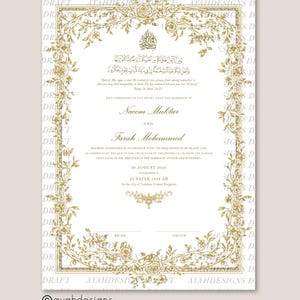 gold leaf nikkah certificate, purple nikkah name, burgundy nikkah contract, silver nikahnama, nikkah thumbprint, luxury nikkah certificate with frame, custom nikkah contract template, nikkah document fast delivery, A4 nikkah certificate with witness