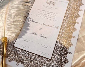 Luxury Foiled A4 Nikkah Certificate (Afreen), Islamic Wedding Contract, Nikkah Nama, Muslim Marriage Certificate, Personalised Names, Quran